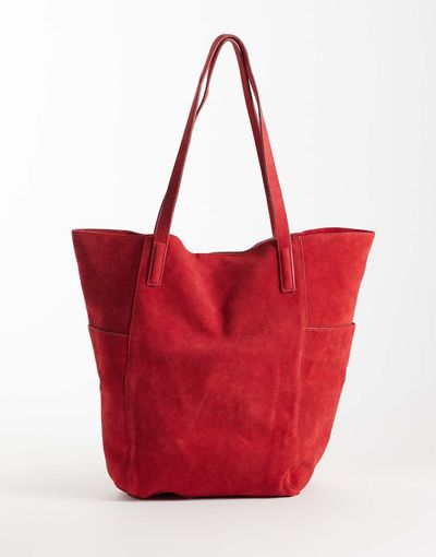 Mango Mango 100% suede slouchy tote bag in red