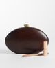 Mango Mango 100% wood oval clutch bag with detatchable chain in brown - 2