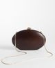 Mango Mango 100% wood oval clutch bag with detatchable chain in brown - 4