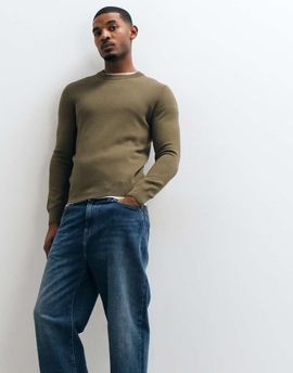 Mango Mango 100% wool knitted sweater in khaki-Green
