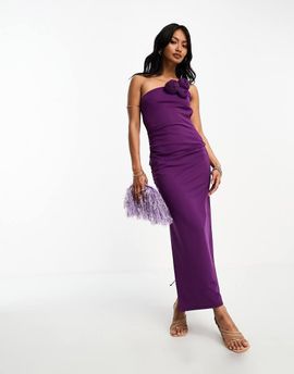 Mango Mango 3D floral detail midi dress in purple-Pink
