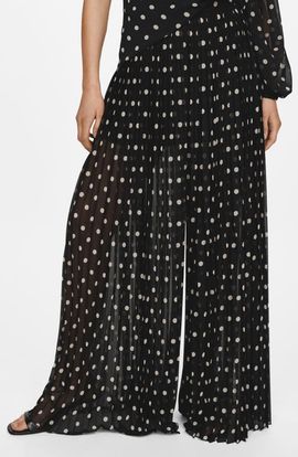 MANGO MANGO Adela Polka Dot Pleated Chiffon Palazzo Pants