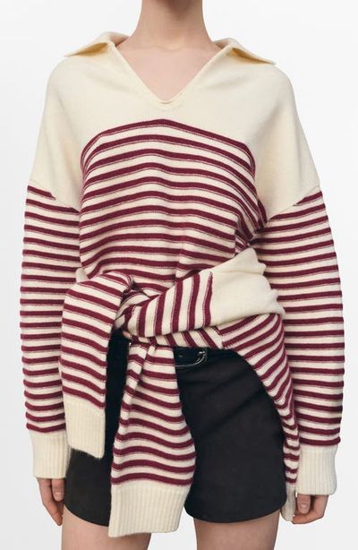 MANGO MANGO Alicante Stripe Johnny Collar Sweater