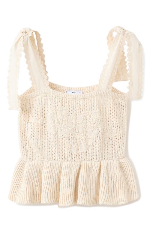 MANGO MANGO Amelie Tie Shoulder Crochet Peplum Top