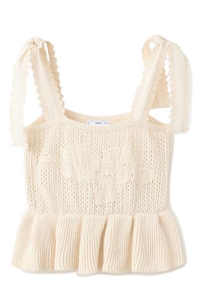 MANGO MANGO Amelie Tie Shoulder Crochet Peplum Top