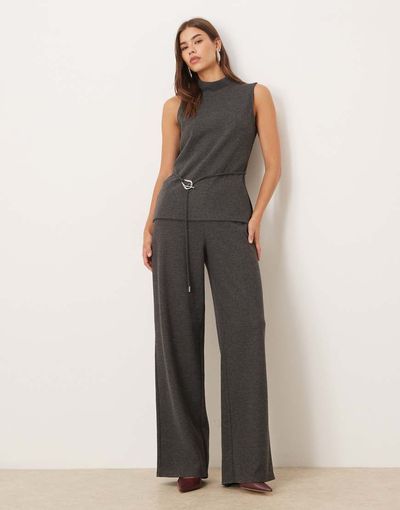 Mango Mango Ancona straight pants in gray - part of a set