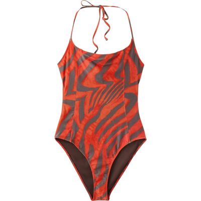 MANGO MANGO Animal Print Halter One-Piece Swimsuit