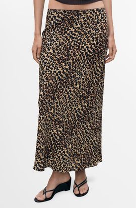 MANGO MANGO Animal Print Midi Skirt