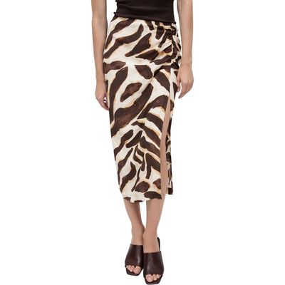 MANGO MANGO Animal Print Side Slit Midi Skirt