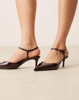 Mango Mango ankle strap pointed toe heels in cherry red