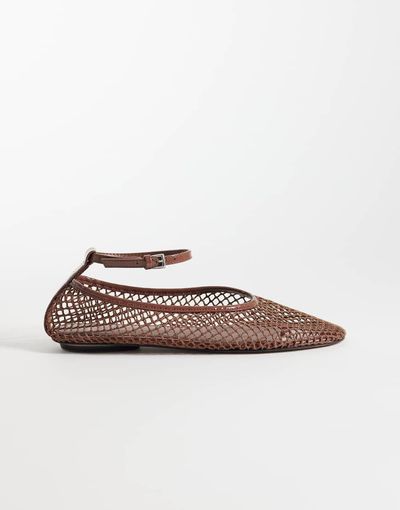 Mango Mango ankle tie woven ballet flats in brown