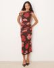 Mango Mango asymmetric mesh midi dress in brown and pink floral print-Multi - 1