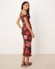 Mango Mango asymmetric mesh midi dress in brown and pink floral print-Multi - 4