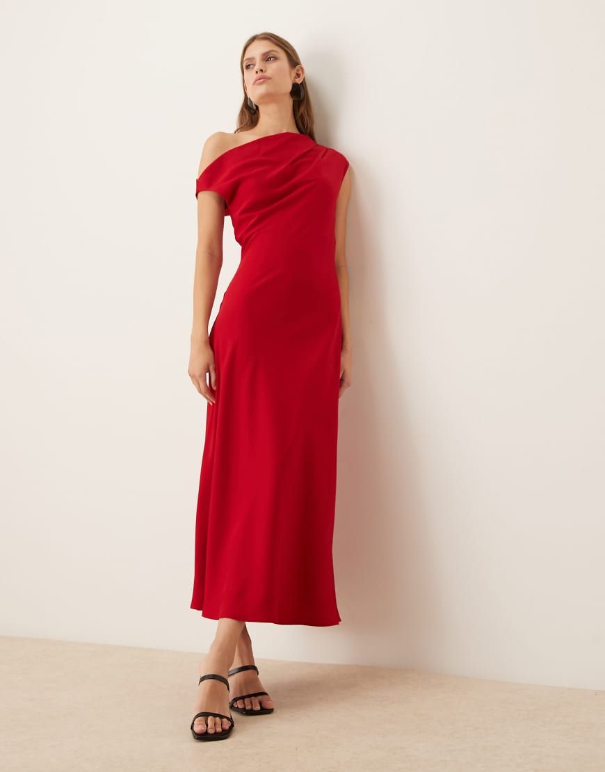 cold shoulder asymmetric ruched midaxi dress in dark red Mango Burgundy Wedding Dresses Antonio Melani Isabella Square Colour:Cream luxurious feel