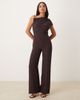 Mango Mango asymmetric ruched waist jumpsuit in brown - 1