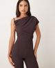 Mango Mango asymmetric ruched waist jumpsuit in brown - 2