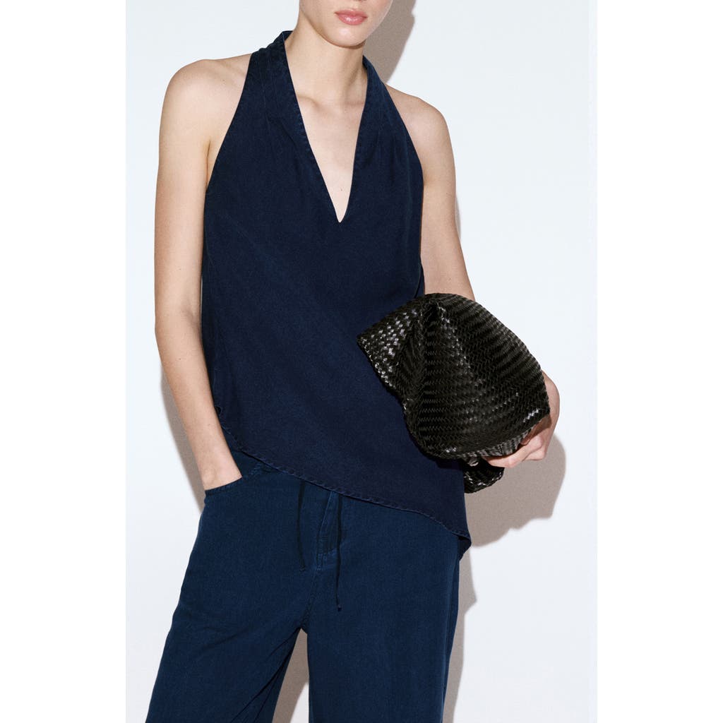 MANGO MANGO Asymmetrical Denim Halter Top