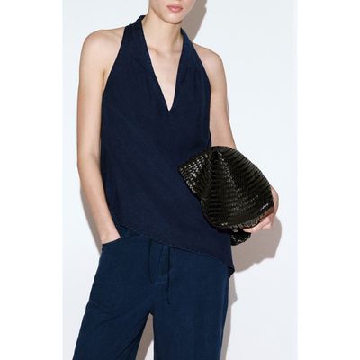 MANGO MANGO Asymmetrical Denim Halter Top