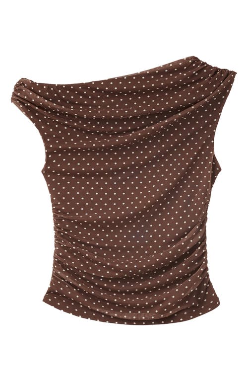 MANGO MANGO Asymmetrical Polka Dot Off the Shoulder Mesh Top