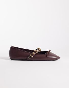 Mango Mango ballet pump with embellished strap in burgundy-Red