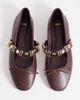 Mango Mango ballet pump with embellished strap in burgundy-Red - 3