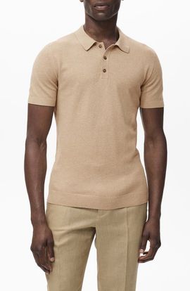 MANGO MANGO Band Collar Linen & Cotton Button-Up Shirt