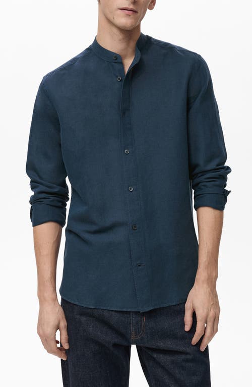 MANGO MANGO Band Collar Linen Blend Button-Up Shirt