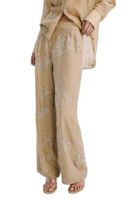 MANGO MANGO Beaded Floral Embroidered High Rise Pants