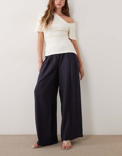 Mango Mango Beli relaxed trouser set in navy pinstripe