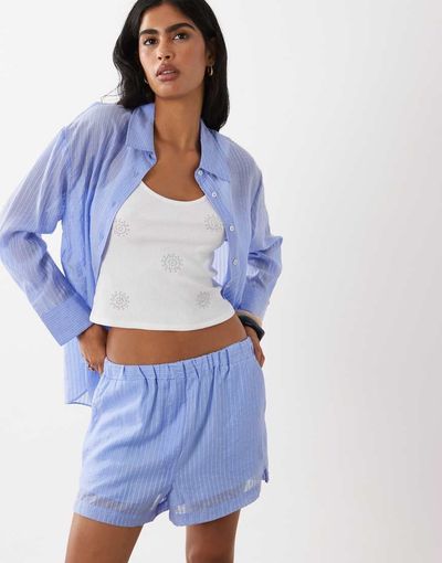 Mango Mango Belize shorts in blue stripes - part of a set