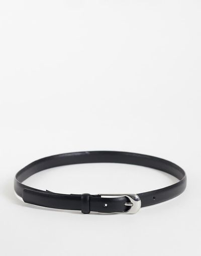 Mango Mango belt with silver-tone buckle in black
