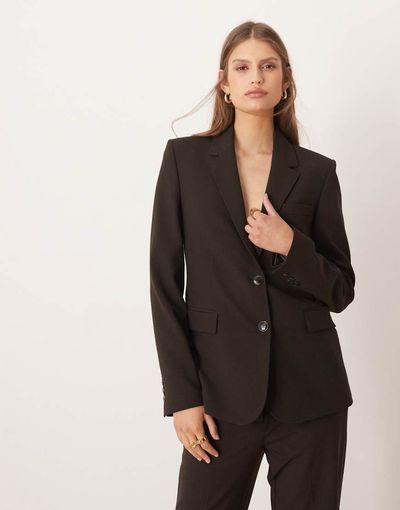 Mango Mango Bergen tailored classic blazer in brown - part of a set