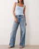 Mango Mango Beverly cotton mix straight jeans with floral embroidery in blue - 1
