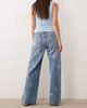 Mango Mango Beverly cotton mix straight jeans with floral embroidery in blue - 2