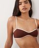 Mango Mango bikini top in brown with white trim - 3