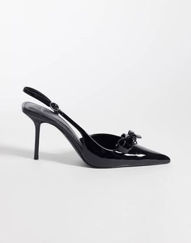 Mango Mango bow detail heeled slingback pumps in black