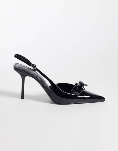 Mango Mango bow detail heeled slingback pumps in black