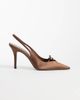 Mango Mango bow detailing satin slingback heels in brown - 1