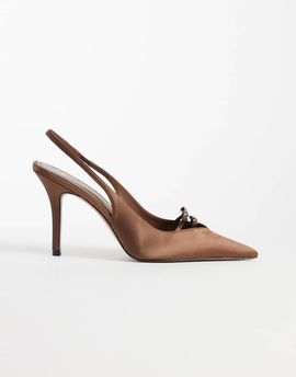 Mango Mango bow detailing satin slingback heels in brown