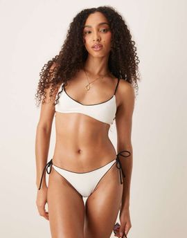 Mango Mango buckle detail bikini top in white-Black