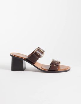 Mango Mango buckle detail heeled sandals in brown