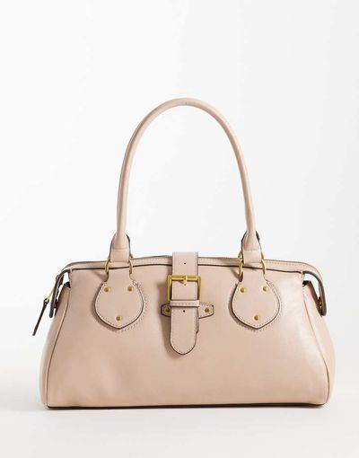 Mango Mango buckle detail shoulder bag in beige-Neutral