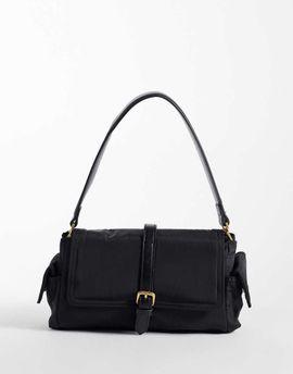 Mango Mango buckle detail shoulder bag in black