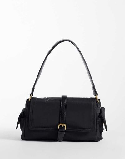Mango Mango buckle detail shoulder bag in black