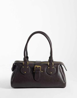 Mango Mango buckle detail shoulder bag in chocolate-Brown