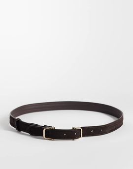 Mango Mango buckle detail skinny belt in chocolate-Brown