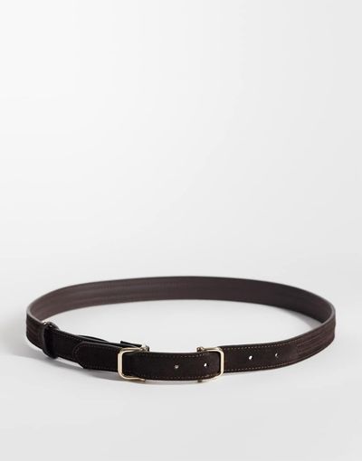 Mango Mango buckle detail skinny belt in chocolate-Brown