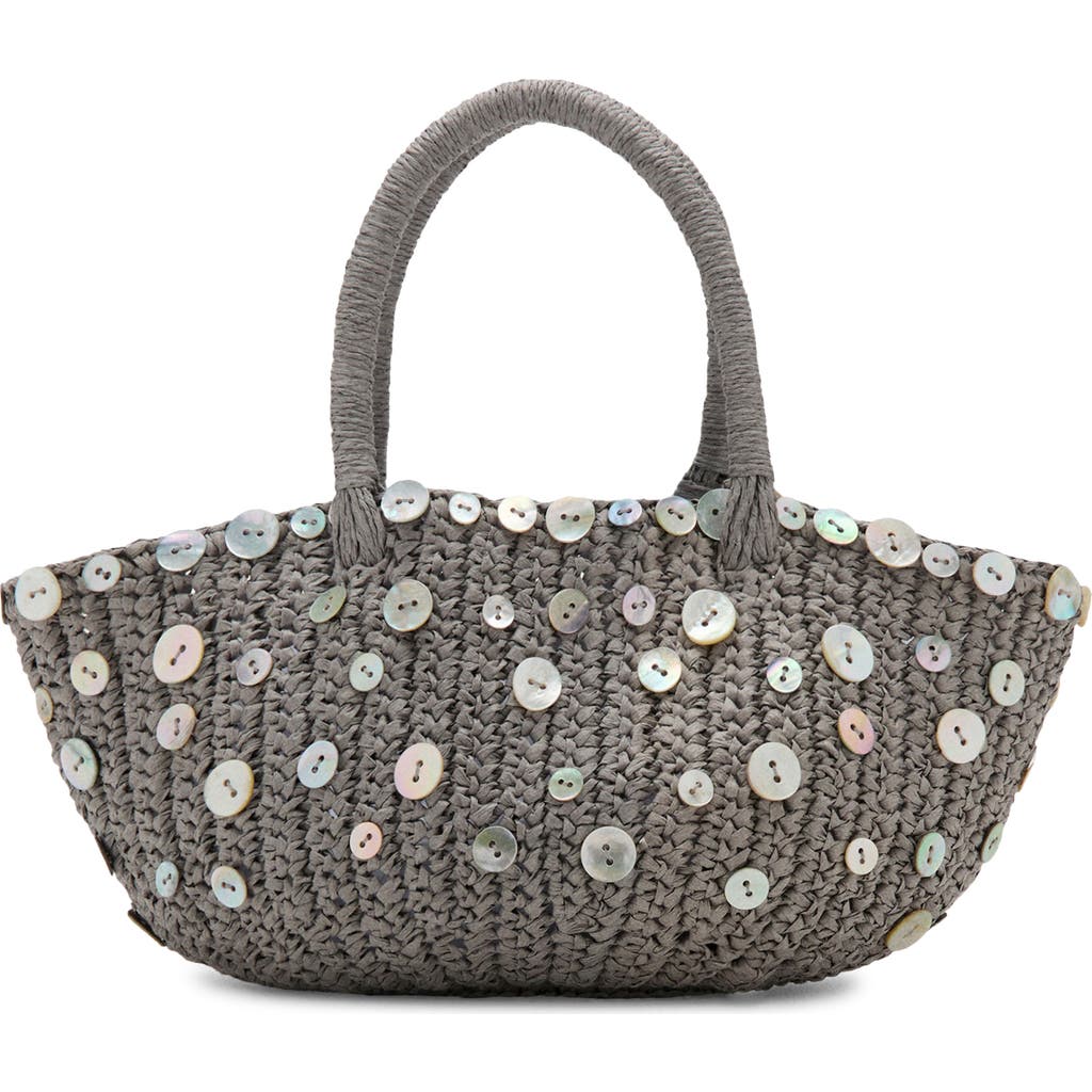 MANGO MANGO Button Detail Natural Fiber Top Handle Bag