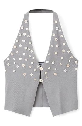 MANGO MANGO Button Embellished Plunge Neck Halter Tank