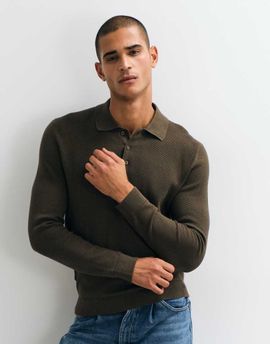 Mango Mango button up polo sweater in khaki green